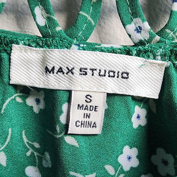 Max Studio Green Floral Sleeveless Ruffle Blouse Size Small - Picture 7 of 13